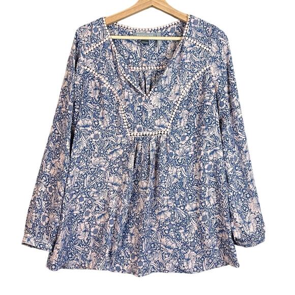 Daniel Rainn Pea Pod Maternity Tunic Top Blouse M Blue Pink Floral Boho Peasant - Picture 1 of 10